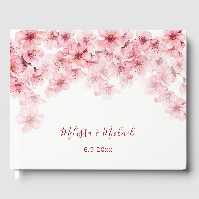 Körsbärsblom Pink Vit Bröllop Gästböcker (Framsida)