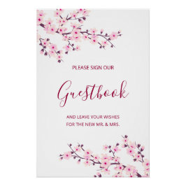 Körsbärsblom Pink Vit Bröllopsgästbok Perfect Poster