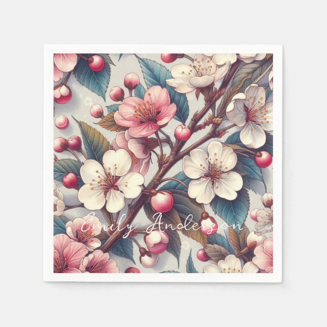 Körsbärsblom rosa blommor blomster japanska Sakura Pappersservett (Framsidan)