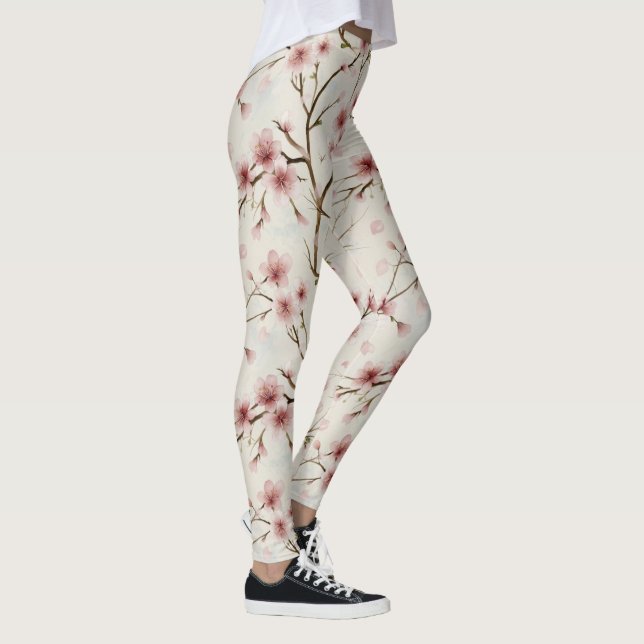 Körsbärsblom Rosa Japanskt Blommönster Leggings (Höger)