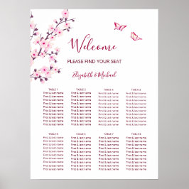  Körsbärsblom Rosa Vit Bröllopsställningskarta Poster