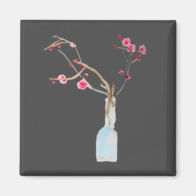 Körsbärsblom sakura akvarell konst magnet (Framsidan)