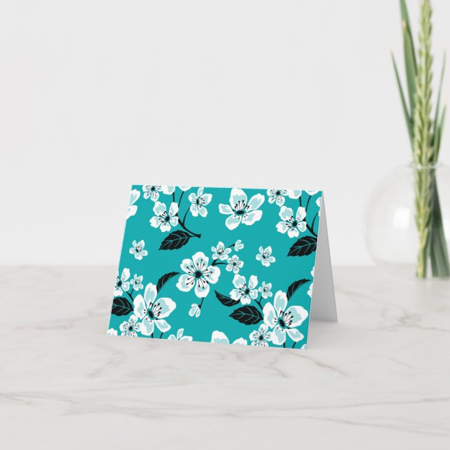 KÖRsbärsblom - SAKURA (TEAL) Tack Kort (Framsida)