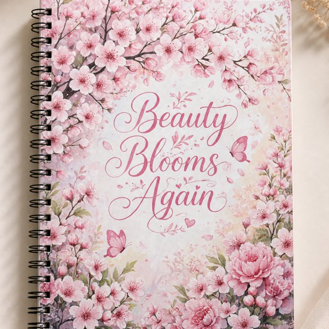 Körsbärsblom : Skönhet blommar igen Anteckningsbok (A notebook with a delicate cherry blossom design paired with the idea that beauty always returns.)