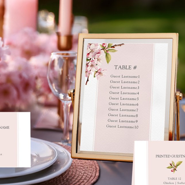 Körsbärsblom Wedding Bord Placeringskort (Table Seating Card from the Cherry Blossom Wedding Collection by Darling & May)