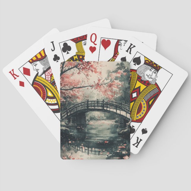 Körsbärsblombron Sumi-E Landskap Casinokort (Baksidan)