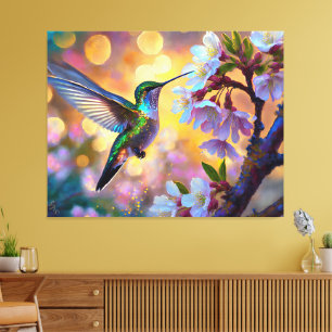 Körsbärsblomfantasi Soluppgång Kolibri Canvastryck