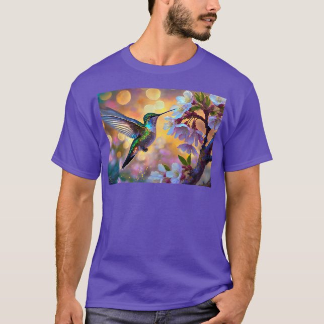 Körsbärsblomfantasi Soluppgång Kolibri T Shirt (Framsida)