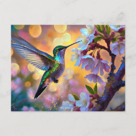 Körsbärsblomfantasi Soluppgång Kolibri Vykort