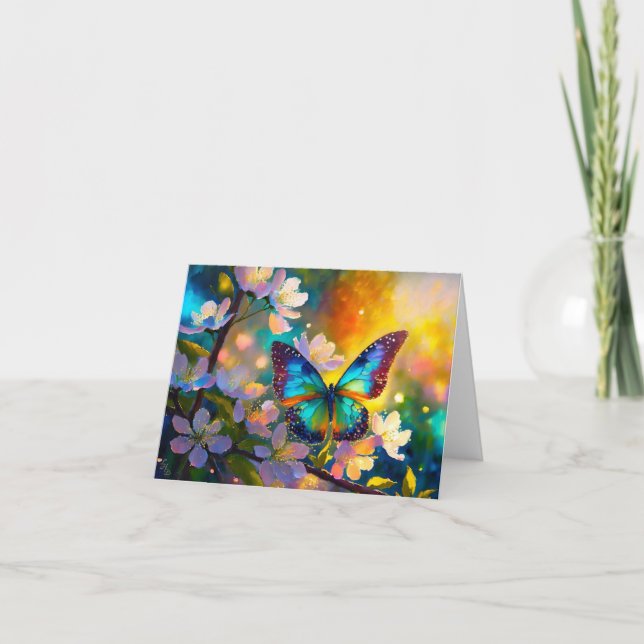 Körsbärsblomfantasi Soluppgångs fjäril Kort (Framsida)