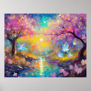 Körsbärsblomfantasi Soluppgångsström Poster