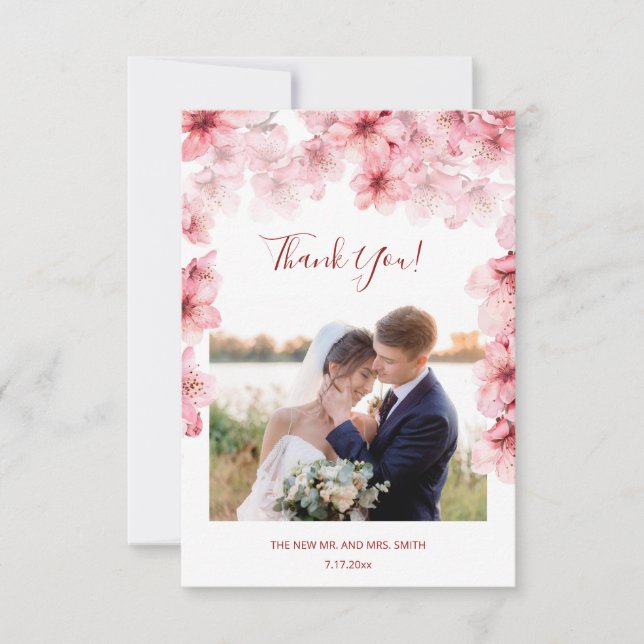 Körsbärsblomfoto Bröllop Tacksamhetskort Tack Kort (Framsida)