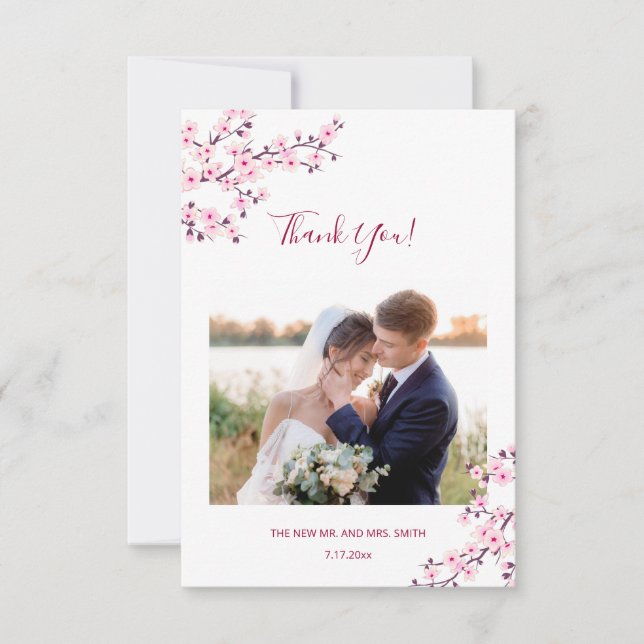 Körsbärsblomfoto Bröllop Tacksamhetskort Tack Kort (Framsida)