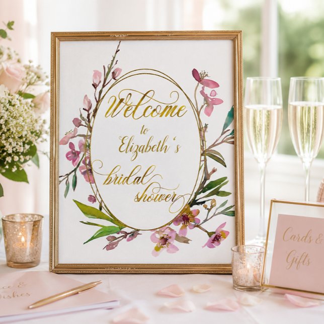 Körsbärsblomma Guld Ram Bröllopsfest Poster (Skapare uppladdad)