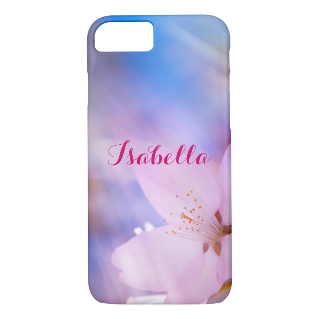 Körsbärsblomma himmelljus personligt Case-Mate iPhone skal (Baksida)