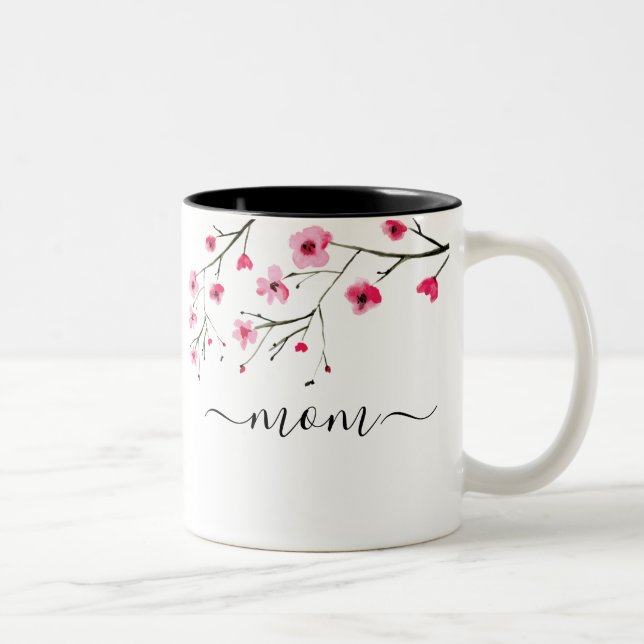 Körsbärsblommande mamma Blommig Rosa Botanisk Två-Tonad Mugg (Höger)