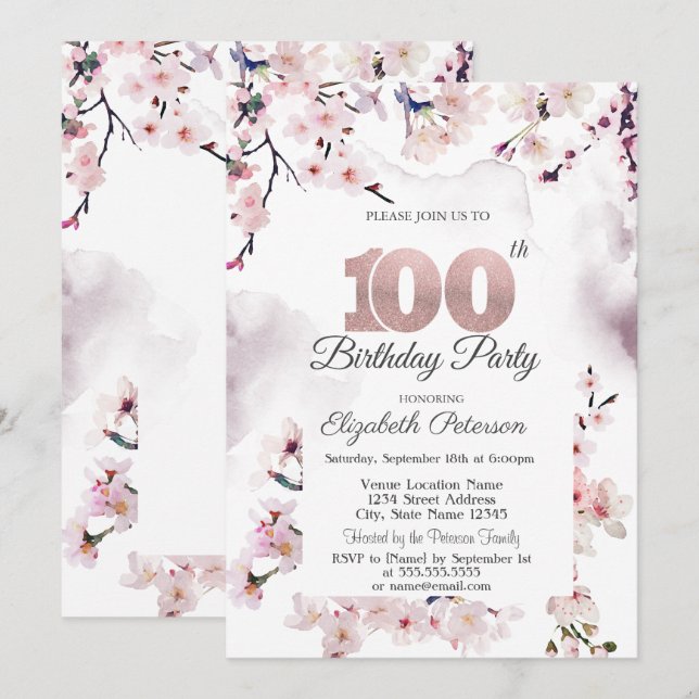 Körsbärsblommans 100-årsjubileum inbjudningar (Fram/baksida)