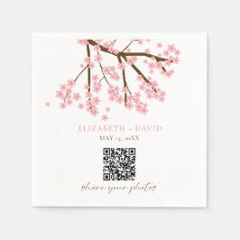Körsbärsblommas bröllopsfotouppladdning QR-kod Pappersservett