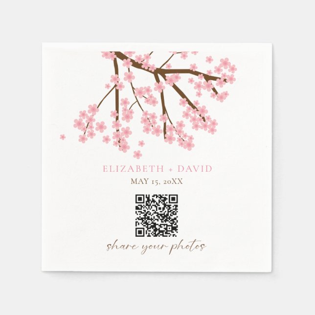 Körsbärsblommas bröllopsfotouppladdning QR-kod Pappersservett (Framsidan)