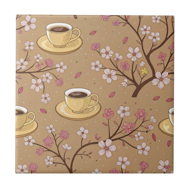 Körsbärsblommas Kaffekrams Muster (1) Kakelplatta (Framsidan)