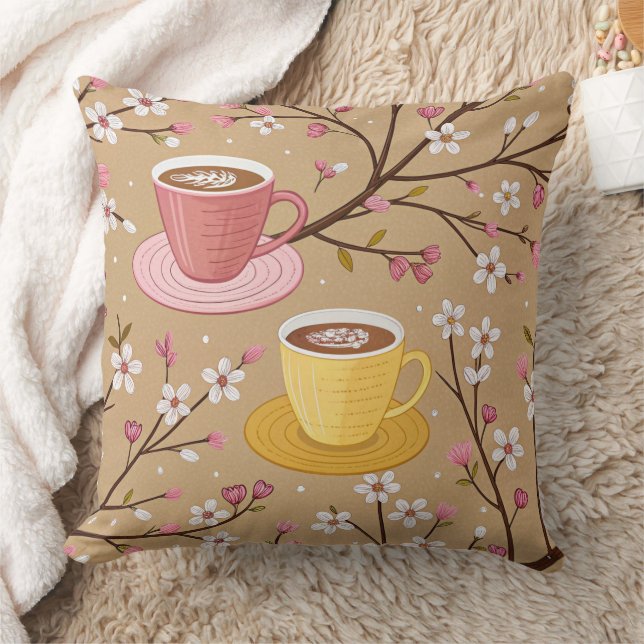 Körsbärsblommas Kaffekrams Muster (4) Kudde (Filt)