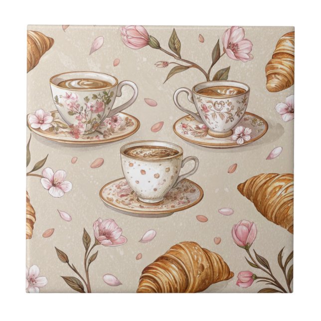 Körsbärsblommas Kaffekrams Muster (9) Kakelplatta (Framsidan)