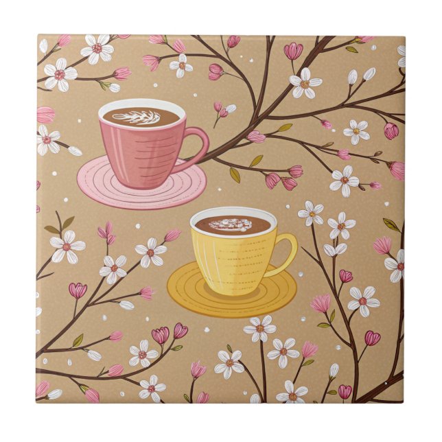 Körsbärsblommas Kaffekryssmönster (4) Kakelplatta (Framsidan)
