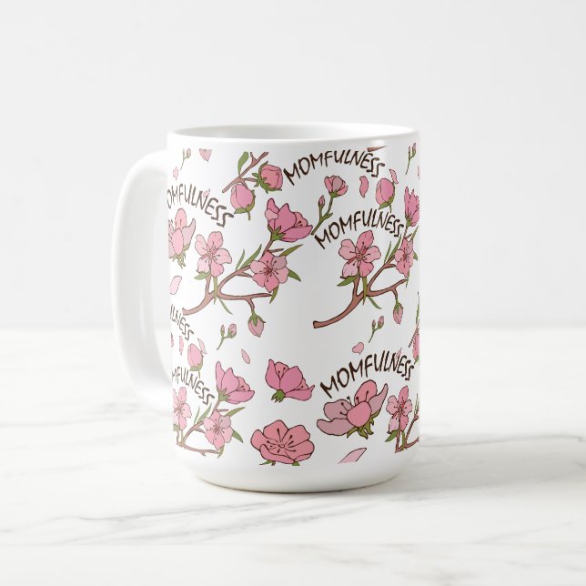 Körsbärsblommas Morfullhet Rosa Blommönster Kaffemugg (Framsida vänster)