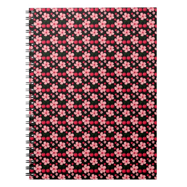 Körsbärsblommmotiv, Rosa blommor  Anteckningsbok (Framsidan)