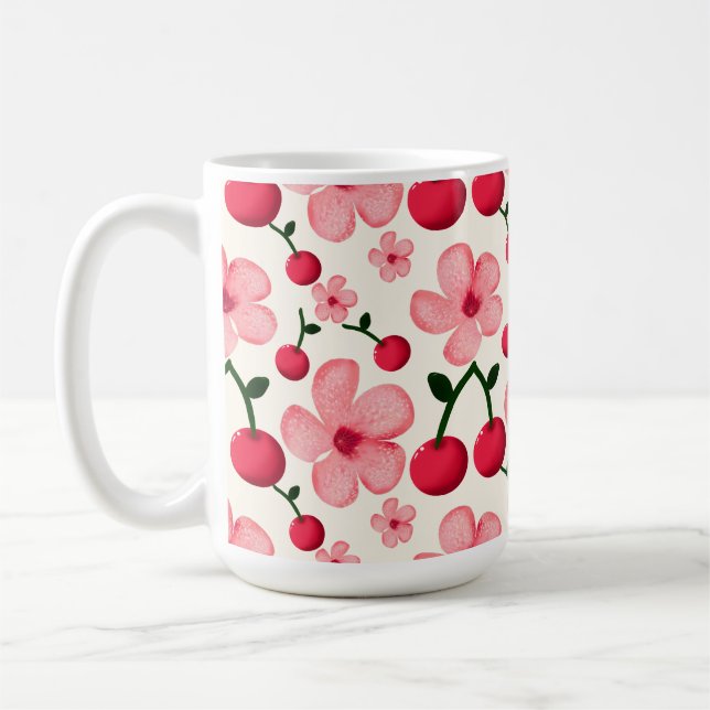 Körsbärsblommmuster, Rosa blommor  Kaffemugg (Vänster)
