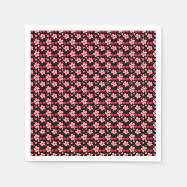 Körsbärsblommmuster, rosa blommor pappersservett (Framsidan)