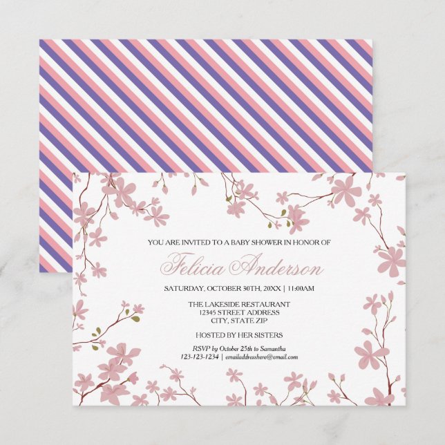 Körsbärsblommor - 3x5 Baby Shower Inbjudan (Fram/baksida)