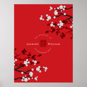 Körsbärsblommor & Dubbel Lycka Kinesisk Bröllop Poster