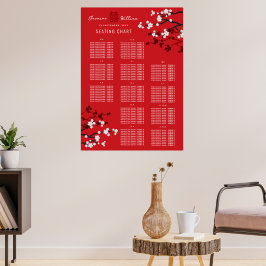 Körsbärsblommor Dubbel Xi Asiatiskt Bröllop Bordsk Poster