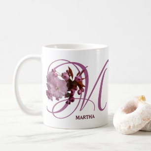Körsbärsblommor från anpassade Martha namn rosa ro Kaffemugg