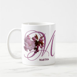 Körsbärsblommor från anpassade Martha namn rosa ro Kaffemugg