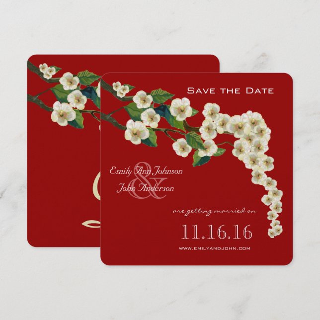 Körsbärsblommor Gren Spara datumet Inbjudningar (Fram/baksida)