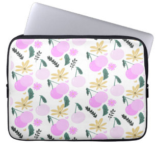 Körsbärsblommor Grönska Gul Rosa Hjärtan Mönster Laptop Fodral