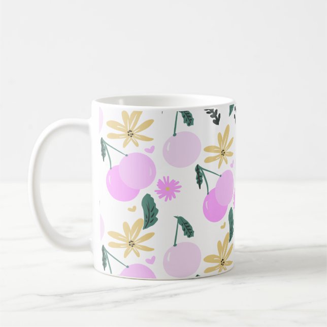 Körsbärsblommor Grönska Gul Rosa Mönster Kaffemugg (Vänster)