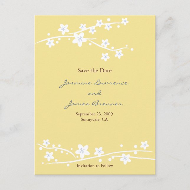 Körsbärsblommor i gult meddelande vykort (Framsida)