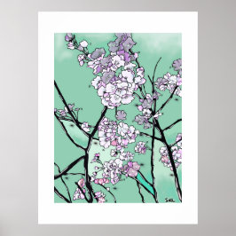 Körsbärsblommor i vinden – Minimal blomsterkonst  Poster