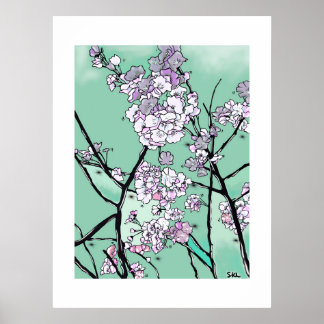 Körsbärsblommor i vinden – Minimal blomsterkonst Poster