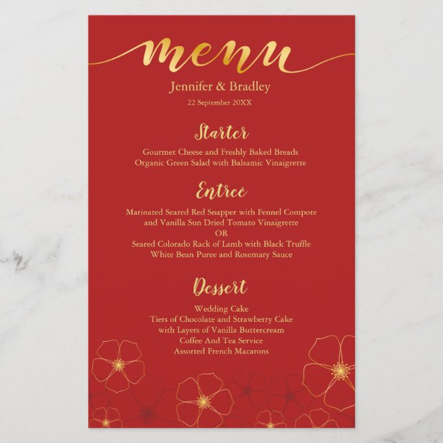 Körsbärsblommor Kinesisk Middagsmeny | Anpassad Fä (Framsida)