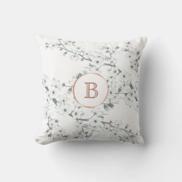 Körsbärsblommor Mint Vit Rosa Guld Monogram Kudde