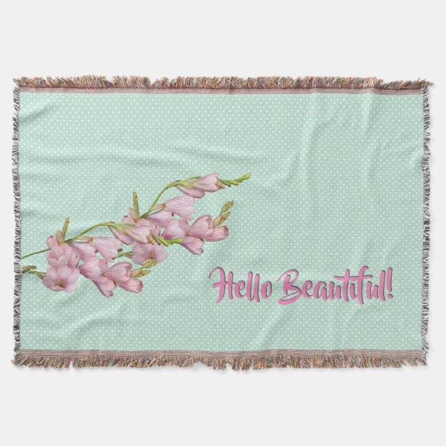 Körsbärsblommor Mintgröna prickar Hej Vacker! Filt (Framsidan)