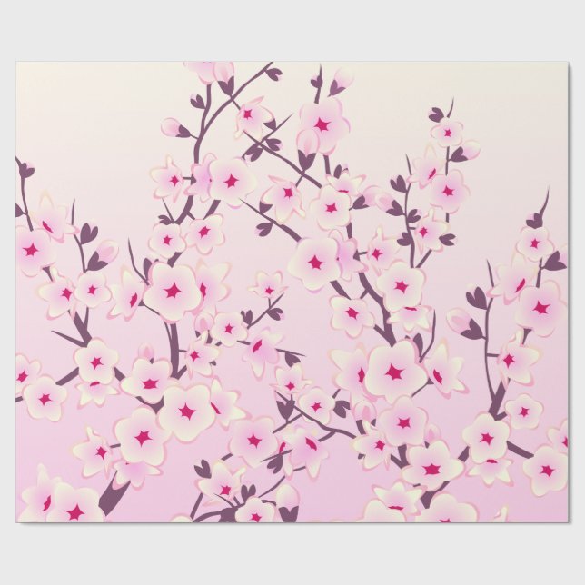 Körsbärsblommor Mönster Rosa Blommig Presentpapper (Platt)