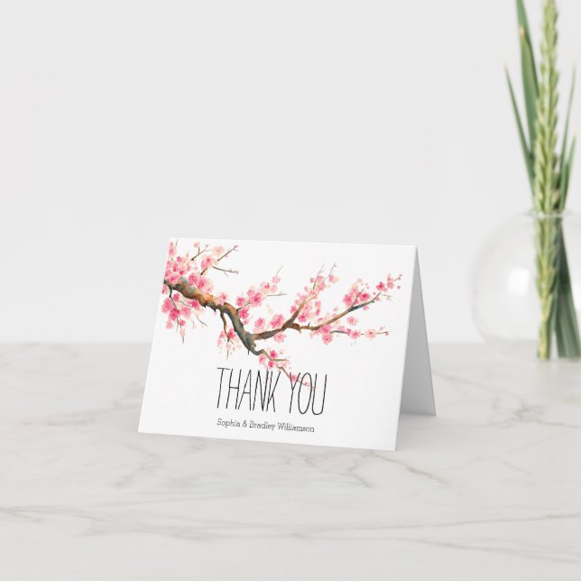 Körsbärsblommor och fåglar tack kort (Framsida)