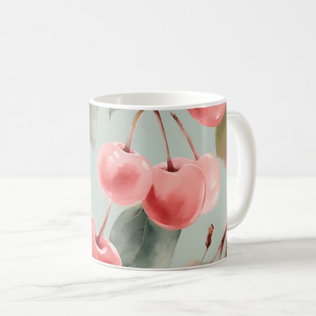 Körsbärsblommor och körsbär Vårkonst  Kaffemugg (Framsida höger)