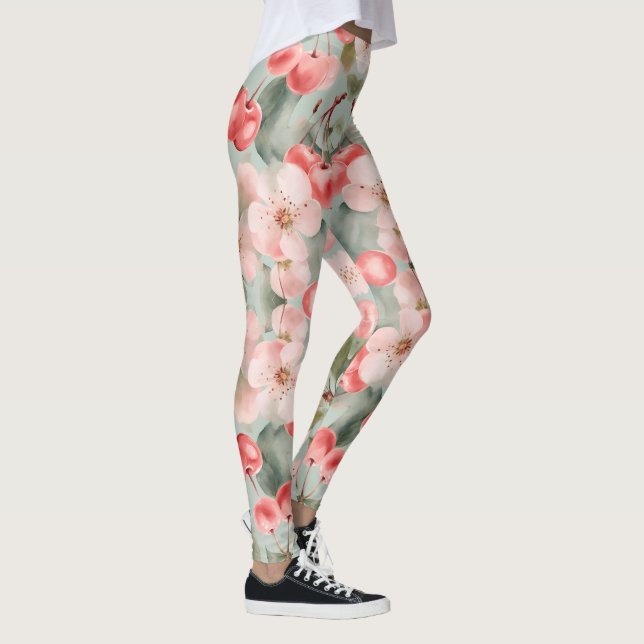 Körsbärsblommor och körsbär Vårkonst  Leggings (Höger)