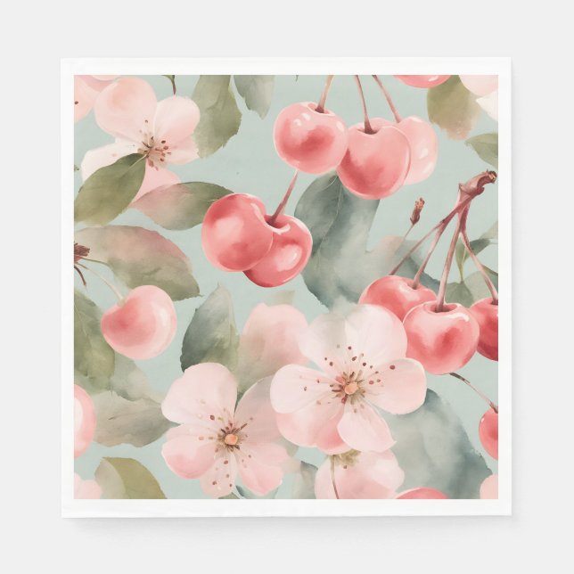 Körsbärsblommor och körsbär Vårkonst  Pappersservett (Framsidan)